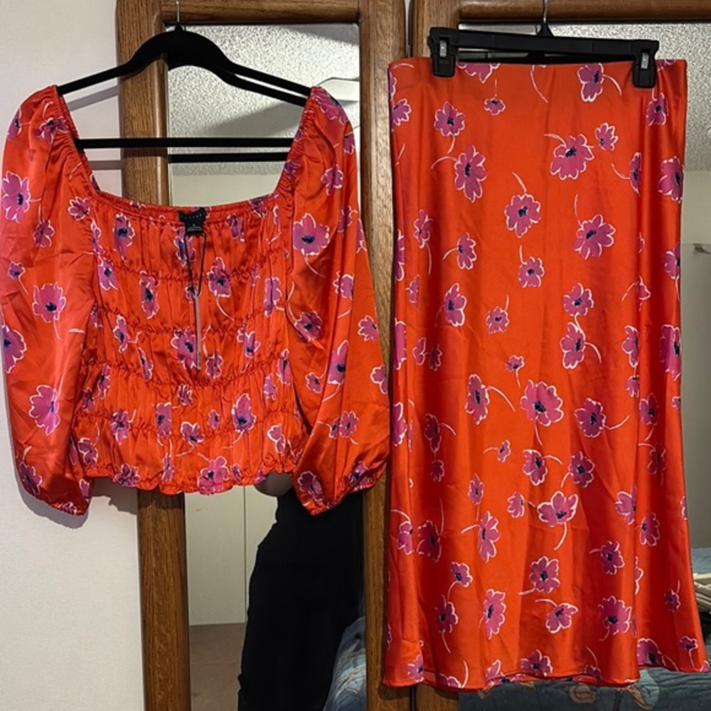 NWT Sanctuary square neck balloon sleeve floral blouse and matching skirt set XL